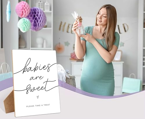 Babies Are Sweet - Dessert Table Sign for Baby Shower Party Supplies, 8×11 Inches Wooden Sign With Stand, Gender Neutral Tabletop Decor for Gender Reveal Party, Baby Shower Decorations - style: Babies Are Sweet