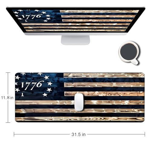 Large Gaming Mouse pad,1776 Vintage Wood American Flag Anti Slip Rubber Base Mouse pad, Suitable for Computer, Laptop, Office Desk Accessories - color: 1776 Vintage Wood American Flag