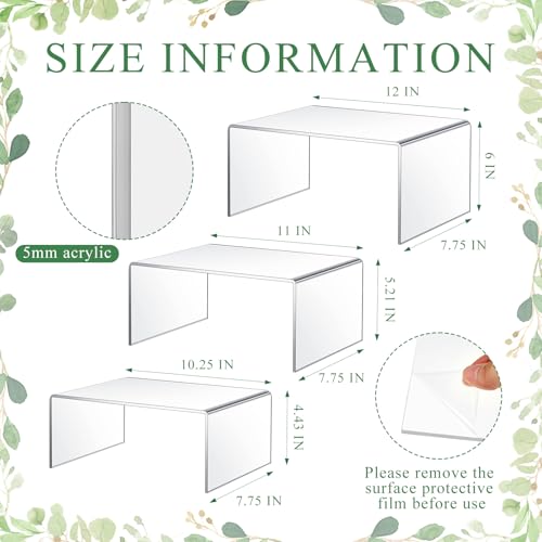 RattanView 3 Pcs Extra Large 12,11,10.25 Inch Acrylic Display Risers Clear Acrylic Shelf Riser Display Stands 5 mm Thick Rectangular for Collectibles Figures - size: 12, 11, 10.25 Inch