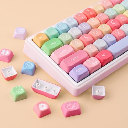 Tsungup PBT MOA Keycaps126 Keys Cute Gummy Bear Rainbow Candy Custom Keycaps 100 Percent Keyboard,Dye Sublimation Keycap Keyboard Keycap Set for MX Switches Mechanical Keyboard(only keycap) - color: Rainbow Candy