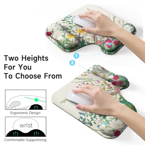 Ergonomic Mouse Pad with Gel Wrist Rest (1"& 1.2" Dual Height) - Mouse Pads Compact Mousepad Desk Mat Office, Gaming & Carpal Tunnel Relief | Non-Slip Rubber Base Wildflower Garden - color: Wildflower Garden