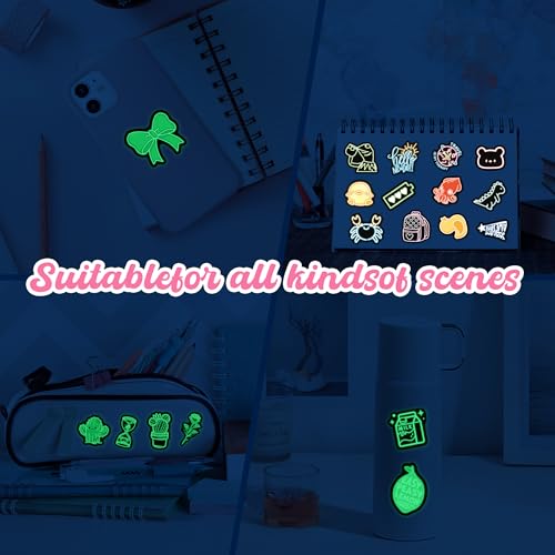 120 Pcs Glow in The Dark Neon Water Bottle Stickers, Funny Cartoon Waterproof Vinyl Laptop Decals, Phone Case Luggage Scrapbook Mug DIY Decor - color: Luminescent-463kscp-464kscp