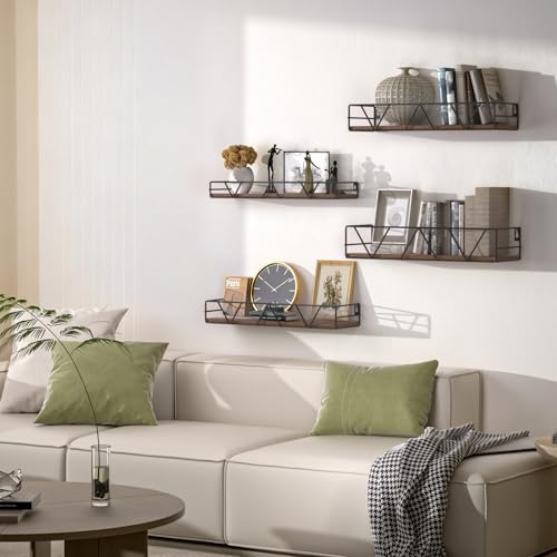 Amaoot Floating Shelves Set of 4, Home Wood Wall Shelf, Farmhouse Shelf for Bedroom, Wall Mounted Floating Shelf for Living Room, Bedroom, Bathroom, Kitchen, Office (Brown) - color: Brown-4pcs