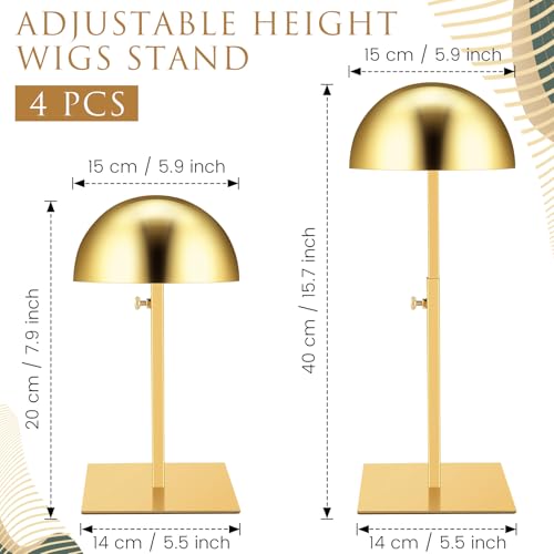 Sintuff 4 Pcs Hat Display Stand:adjustable 7.9-15.7inch Wigs Head Holder Stand Non Slip Stainless Steel Metal Rack for Multiple Hats Wig Storage Styling Practice(Gold,Square Base) - color: Gold, style: Square Base