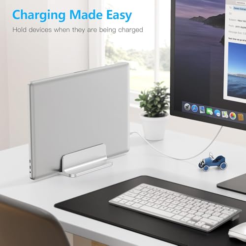 OMOTON Vertical Laptop Stand Holder, Desktop Aluminum Stand for MacBook with Adjustable Dock Size, Fits All MacBook, Surface, Chromebook and Gaming Laptops (Up to 17.3 inches), Silver - color: Silver