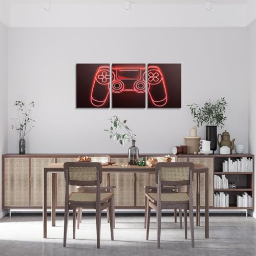 Feelyou Kids Boys Red Gaming Canvas Wall Art For Bedroom Wall Decorations For Living Room Office Wall Decor Game Controller Painting Framed Wall Pictures 3 Piece Ready To Hang for Bathroom Home Decor - color: Dark Black Red