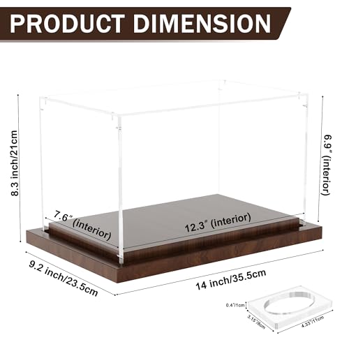 VGMiu Football Display Case with Wood Base, Acrylic Football Case Display Clear Box with Removable Built-in Ball Holder for Autographed Footballs, Sports Collectibles, Memorabilia Displays - size: Football Case