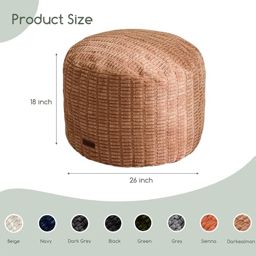 HIGOGOGO Pouf Ottoman Stuffed Round Modern Foam Filled Foot Rest Poufs for Living Room Chair Decorative 26 X 18 Inches Boho Relax Stool for Wedding Christmas Party, Brown - color: Brown, size: 26"D x 26"W x 18"H