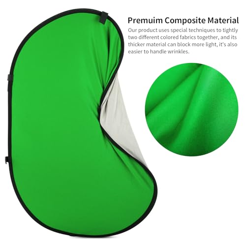 5x6.6ft Reversible Green Grey Backdrop for Photography, Pop-Up Collapsible Background 2-in-1 Muslin Self Tape Backdrop with Clip and Carry Case - color: Green&Grey, size: 5x6.6ft