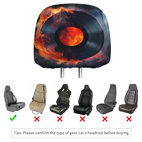 Dujiea 2 Pack Fire Record Music Lover Car Headrest Covers, Universal Soft Car Seat Head Rest Cover Protector, Vehicle Accessories Fabric Headrest Cover for Cars Vans Trucks - color: Fire Record Music Lover