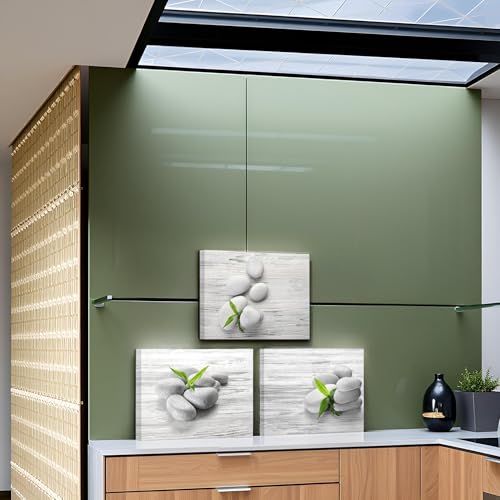 Nachic Wall Zen Wall Art SPA Stone Pictures Prints Green Bamboo Bathroom Wall Decor Each Panel 12x16inch (Small)