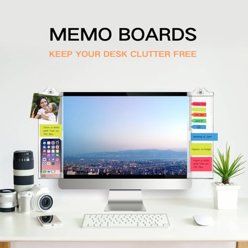 Monitor Memo Boards for Computer, Whole Transparent 2 Pack (Left & Right) Multifunction Acrylic Screen Message Reminder Pad Side Panel Phone Holder Organizer for Office Desktop, with Pen & Sticky Note - style: Left + Right