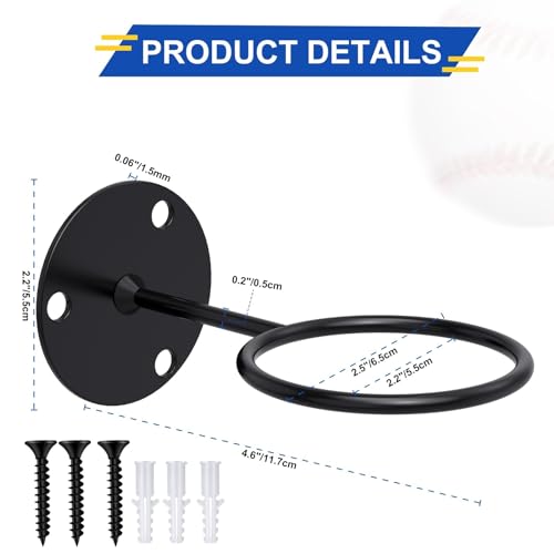 Threan Baseball Display Holder for Wall, Metal Softball Memorabilia Wall Mount Rack, Heavy Duty Sports Theme Decor for Office, Garage and Man Cave (Black)