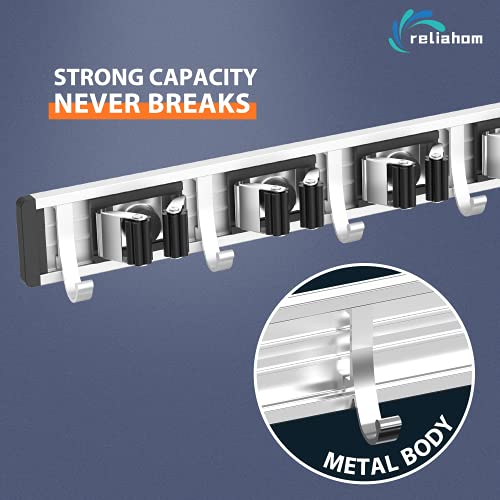reliahom Broom Holder Wall Mount, 4 Racks with 5 Hooks Black - Mop Storage Tool Racks, Broom Hanger Tool Organizer for Garage, Kitchen, Garden, Laundry Room - color: Black, size: 1 Pack 4R5H
