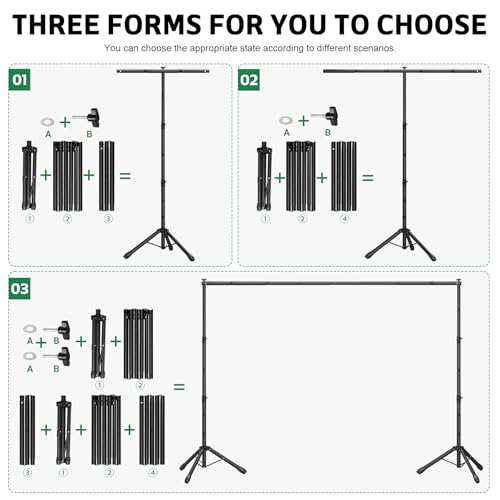 3-in-1 Backdrop Stand Kit 10x8.5 ft for Photography Studio, T-Shape Backdrop Stand for Wedding Parties, Background Stand for Photo Video Studio with Carring Bag, 6 Clamps, 2 Sandbags - color: Black, size: 10x8.5 ft