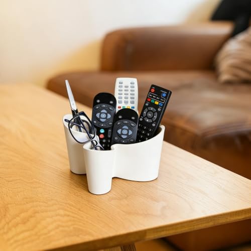 Khakho Flower Shape Remote Control Holder,Desk Organizer Storage Container, Office Supplies Desktop Organizer Rack,Multi-Functional Remote Control Box (White) - color: White