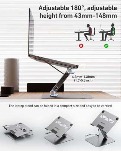 BENFEI Laptop Stand with USB C 6in1 Docking Station, HDMI 4K@60Hz,Gigabit Ethernet, 100W Power Delivery, 10Gbps 1*USB C 3.2 and 2*USB A 3.2 Compatible with MacBook Pro/Air, iPad Pro, XPS, Thinkpad - size: 6-in-1 stand