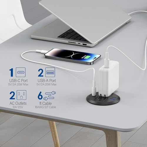 3 inch Desktop Power Grommet USB C,20W Fast Charging Station,Furniture Recessed Power Strip,2 Outlets,3 USB Ports,Flush-Mount for Desktop, Workspace Essential Desk Outlet,2 Pack (Black) - color: Black, size: 2 PCS-20W USB Port
