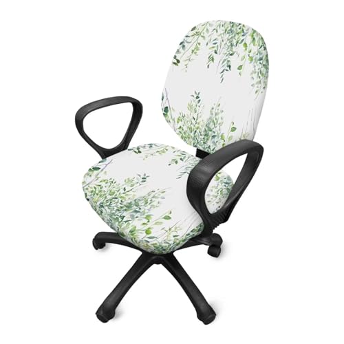 Green Leaves Office Chair Covers 2 Piece Stretchable Computer Chair Seat Cover Decorative Universal Slipcover for Rotating Chair,Gaming Chair Protector Cover Desk Accessories for Women - color: Green Leaves