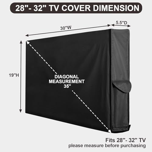 PureFit Waterproof Weatherproof Outdoor TV Cover 28"-32" inch for Outside, TV Covers Protector Enclosure for Flat Screen TVs, Fits up to 30"W x 19"H x 5.5"D, Black - color: Black, size: 28-32 Inches
