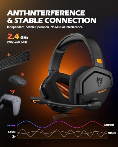 NUBWO Wireless Gaming Headset with Mic for Ps5 Ps4 PC, Zero Interference, 100-Hour Battery All-Day Play, 23ms Sync for Fortnite & Call of Duty/FPS Gamers, Triple Mode All Devices Compatible - Orange - color: Orange