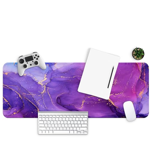 MAY FLOWER Gaming Mouse pad, Large Laptop Mousepad, Full Keyboard Mat, Long Computer Mouse Mat for Home and Office, Anti-Slip Rubber Base, 31.5 x 11.8 Inches (Purple Marble) - color: Purple Marble