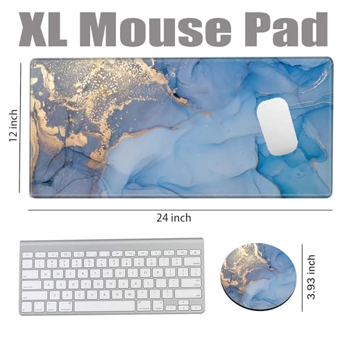 Mouse Pad Large Desk Mats on Top of Desks Pad 24x12 inch Gaming Mousepad Blue Marble Long Extended Desk Protector Mat Big Laptop Mat for Wireless Mouse Non Slip Work Computer - color: Blue Marble, size: 24''X12''