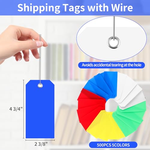500 Plastic Shipping Tags with Wire - Waterproof Heavy Duty Labels with String Wires - Colorful, 4 3/4 x 2 3/8 - color: Colorful, size: 4 3/4 x 2 3/8