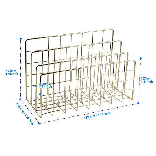 Desktop Mail Organizer File Organizer Metal Wire Mail Sorter Letter Organizer Magazine Rack for Letters, Mails, Books, Postcards, Brochures, Mail Holder (3 Slot, Gold) - color: Gold