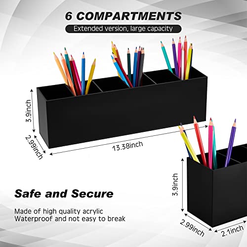 Jetec Acrylic Pen Holder 6 Compartments Makeup Brush Stationery Organizer Pencil Holder for Desk Accessories, Cosmetic Brushes, Dorm, Home, Bathroom, Kitchen, Office Supplies(Black) - color: Black