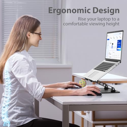 Adjustable Laptop Stand for Desk, Metal Foldable Laptop Riser Holder, Portable Desktop Book Stands, Ventilated Cooling Computer Notebook Stand Compatible with 10-15.6” Laptops - color: Classic Black