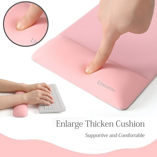 UnivoColors Design-Wave Set of Keyboad Wrist Rest & Mouce Pad,Artificial Sheepskin+Memory Foam+Ergonomic+Anti-Slip Gel, Resilience Support During Work and Gaming,Keyboard Accessory,Pink,N - color: Km_pink, style: Keyboard Wrist Rest & Mousepad Suit
