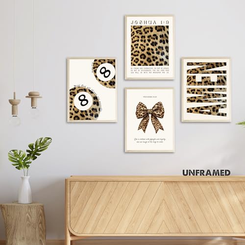 Eastern Print Trendy Leopard Print Wall Art Set, Cheetah Prints Room Decor, Bible Verse Art Prints, Trendy Decor for Bedroom, Living Room, Lucky 8 Ball Aesthetic Posters, 6Pcs 8x10in, UNFRAMED - color: Leopard