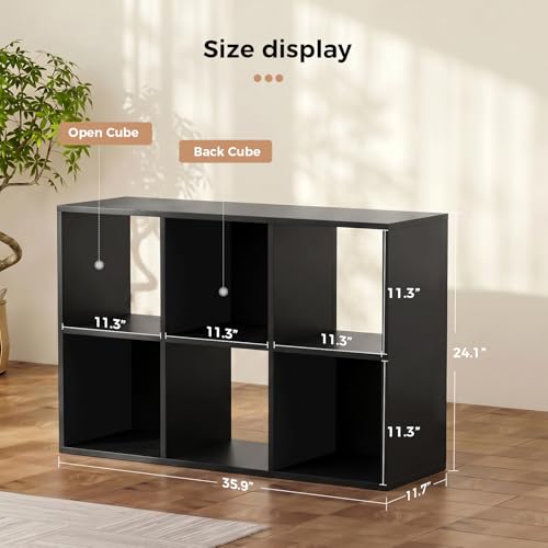 LUCKLIFE 6-Cube Storage Organizer, Stackable Modular Bookcase Shelf with Vertical or Horizontal Use, Fits 11×11" Bins, Optional Back Panels, for Living Room, Office, Black - color: 6 Cube - Black