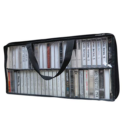 Evelots Cassette Tape Bag – See Thru Organizer Storage with Handles - Easy Carrying Case - No Dust or Moisture - Holds 200 Tapes with Cases - size: 4-Pack (Holds 200), style: Cassette Tape Bag