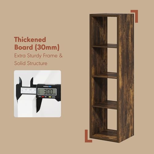 Furinno Cubicle Record Player Stand with Vinyl Storage, 4-Cube 1.2 Extra Thick Vinyl Record Storage, Open Back Media Shelf for CD DVD Blueray Game Disc, for Living Room, Home Office, Amber Pine - color: Amber Pine, size: Extra Thick, 4-Cube Vertical
