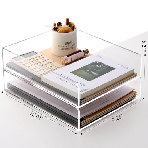 SANRUI Stackable Acrylic Desk Organizer, Paper Organizer for Desk, Letter Tray, Paper Sorter File Organizer for Office,Home or School, 2-Pack - style: A4 Vertical File Trays 2 Tier
