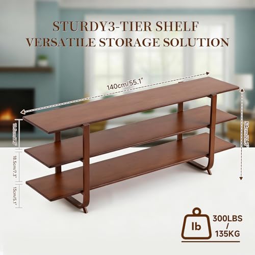 Welnow Bamboo TV Stand for Up to 65 Inch, Mid Century Modern Entertainment Center with 3-Tier Open Shelves, Storage Media Console Table for Living Room, Bedroom, Walnut - color: 3 Tiers Walnut, size: 55.1"