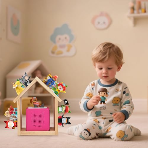 for Tonies Shelf, Compatible with Toniesbox 1 and Toniesbox 2 Tonies Magentic Wall Shelf for Creative Tonies Figures 12-40 Characters Wooden Tonie Storage Shelves for Kids Play Room(House Shape) - color: A-natural