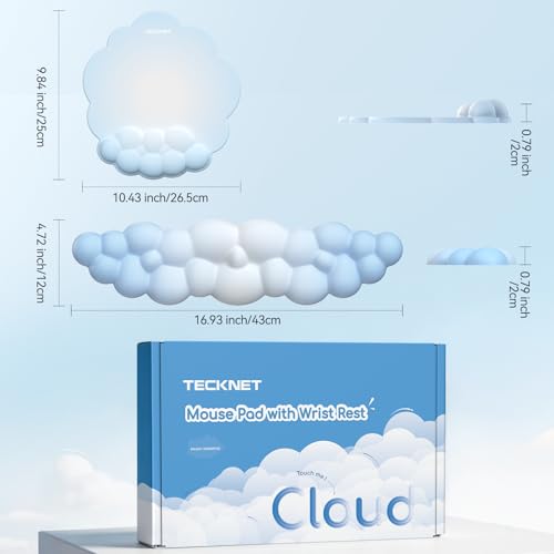 TECKNET Cloud Mouse Pad with Wrist Rest, Ergonomic Cloud Wrist Rest with Non-Slip Base, PU Leather Memory Foam Mouse Pad Wrist Support for Keyboard and Mouse, Pain Relief for Typing, Gaming, Blue - color: Blue