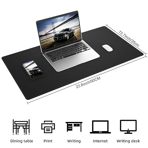 AFIING Cork Desk Mat, Black,23.6" x 13.7", Desk Pad Protector | Dual-Sided Cork & PU Leather, Waterproof, Non-Slip for Mouse, Writing, Home Office& Laptop - color: Black, size: 23.6" x 13.7"