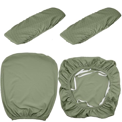 Tallew 4 Pcs Office Chair Covers Set Computer Universal Protective Stretchable Chair Seat Covers Desk Armrest Slipcovers Pads Office Cushion Backrest for Rotating(Grass Green) - color: Grass Green