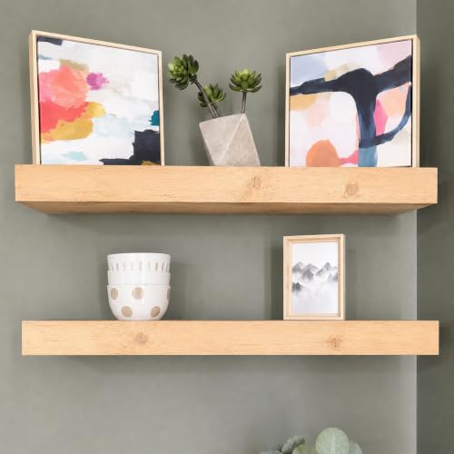 Urbandi Modern Floating Shelves 3 Inches Thick for Wall, Wide Shelves for Kitchen, Living Room, Bedroom, and Bathroom, Natural Pine Wood, Rustic Wooden Shelf, (Set of 2) (Aged Oak, 48Lx3Hx6D) - color: Aged Oak, size: 48Lx3Hx6D