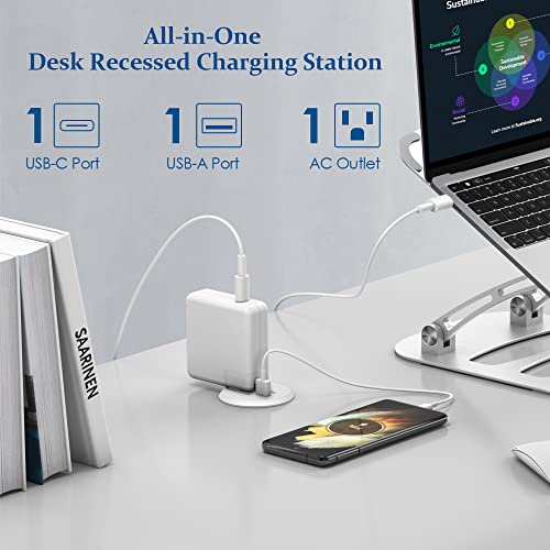 2 inch Desk Power Grommet with PD 20W USB C,Ultra-Flat Plug Power Strip,Recessed Outlet,Desktop Power Grommet for Office PC Desk Cable Cord Cover,Table Outlets for Home, Office,6 ft Cable(White) - color: White, size: 20W USB-C Port