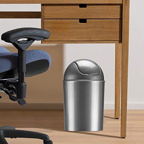 Umbra 1.25 Gallon Mini Waste Can with Removable Swing-Top Lid - Small Garbage Bin for Kitchen, Bathroom, Bedroom, Office - Compact Trash Can Fit Under Tables & Counters - Silver - color: Silver