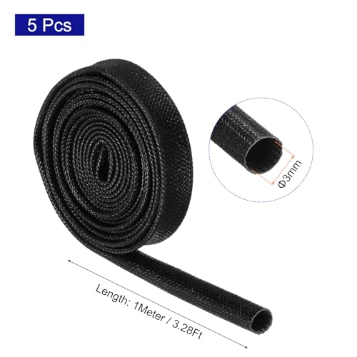 MECCANIXITY 5Pcs Wire Insulation Braid Fire Sleeve,3.28Ft-3mm ID Black, High Temp Silicone Coated Fiberglass Sleeving for Automotive Hose Lines Electrical Wiring - color: Black, size: 3.28Ft-3mm