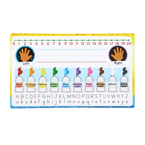Really Good Stuff 24PK Primary Self-Adhesive Vinyl On-The-Go Reference Nameplate with a Left and Right Directions, an Alphabet, Colors, Number Line - color: Mini