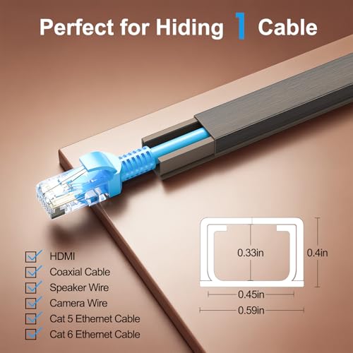 Yecaye Cord Hider, 113in Cord Covers for Wires on Wall, One-Cord Cord Organizer, Easy Install Cable Management Kit, Cable Cover Home Office, W0.59in H0.4in, Darkwood - color: Darkwood, size: Small