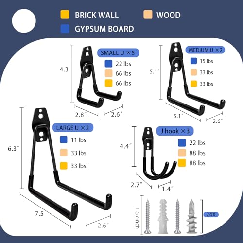 KOFANI Garage Hooks Heavy Duty, 12 Pack Anti-Slip Coating Garage Wall Storage Hooks for Hanging Bike, Ladder, Garden Tools - color: Black, size: 12 Pack