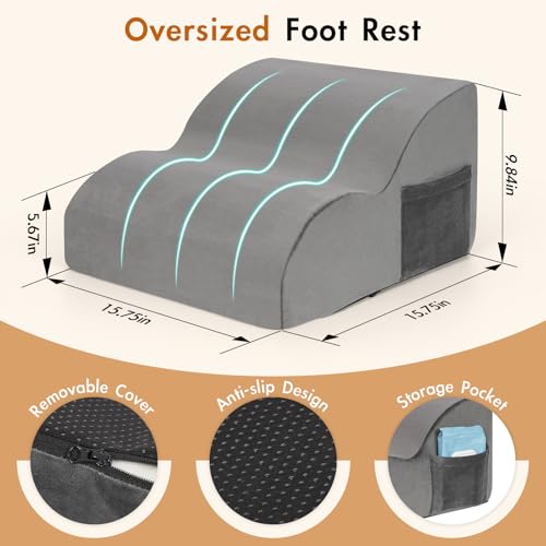 Echaprey Foot Rest for Under Desk at Work,Adjustable Under Desk Footrest Multifunctional 3-Tier Foot Stool with Non-Slip Base and Washable Cover Ergonomic Foot Stool for Office,Home,Car,Travel (Grey) - color: Grey